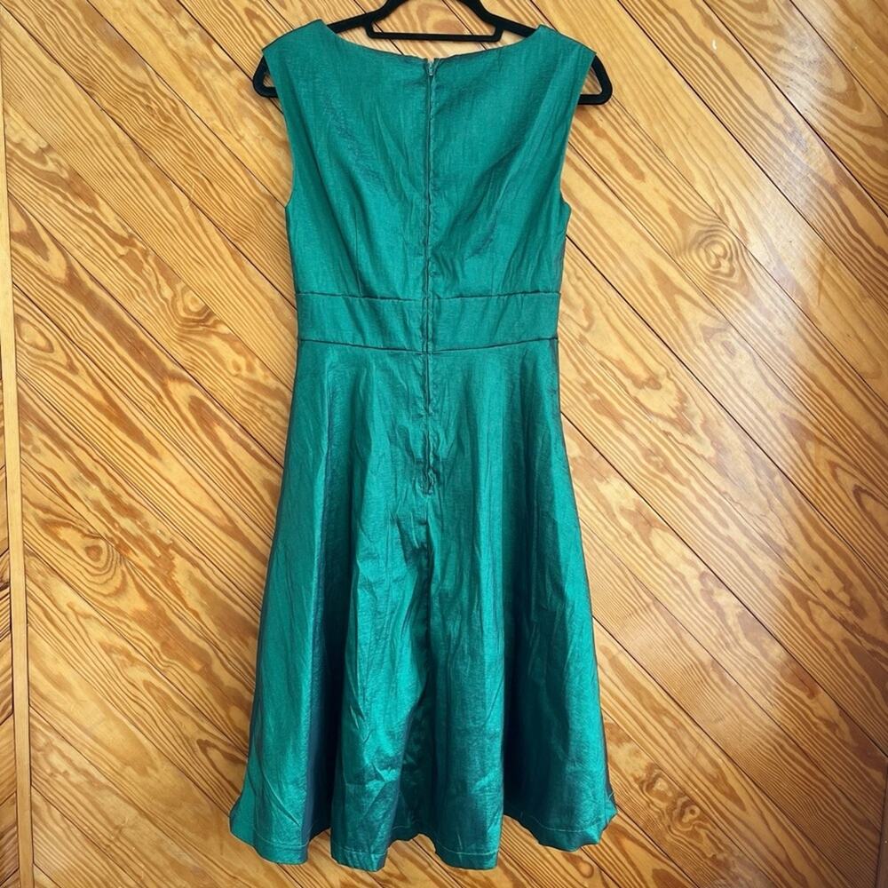 ModCloth Fantastic Satin Fit & Flare Dress in Emerald Green - Picture 3 of 7